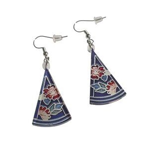 Fan Shaped Floral Design Drop Earrings Acrylic Multicolor Dangle Hook Boho Beach